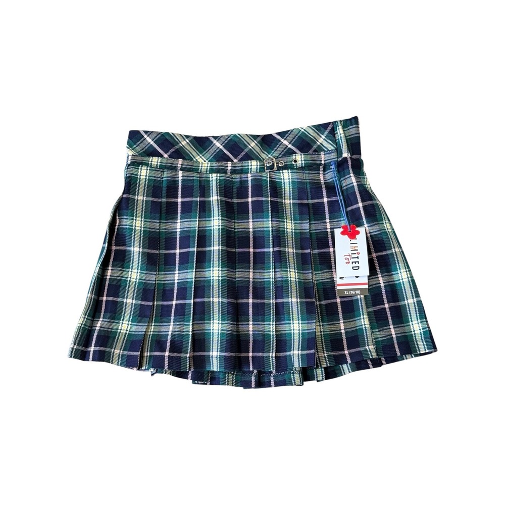Limited Too Girls Green Navy Plaid Pleated Skort Buckle Detail NWT XL 16 18